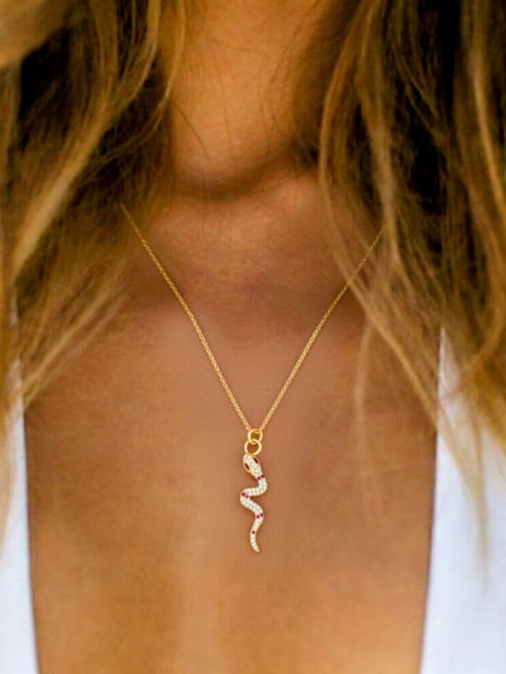18k Gold Plated Snake Necklace with Cubic Zirconia Trendy Jewelry